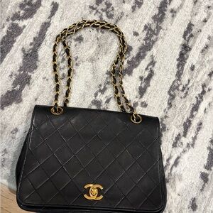 Chanel Black and Gold Quilted Shoulder Bag